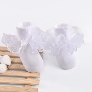 0-10 Years Toddler Girls Lace Kid Tulle Ruffles Socks Children Short Sock Pilates Grip Socks With Ribbon Logo Socks With Bow