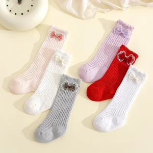 0 3 Years Old Spanish Style Children’s Bow Solid Color Mesh Thin Breathable Baby Socks