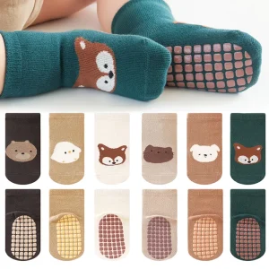 0-5y Indoor Non-Slip Glue Floor Socks Baby Knitted Crew Socks Anti-Slip Soft Breathable Animal Cartoon Kids Socks