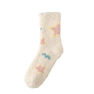 1 Pair Women’s Crew Socks With Winter Thickness Coral Velvet Home Socks Colorful Slipper Socks