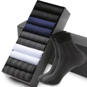 10 Pairs Gift Box Men’s Work Heavy Duty Socks Thin Breathable Black White Business Socks for Men