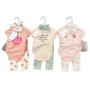 100% Cotton 4 in 1 Set for Newborns Short Sleeves Romper Socks & for Onesies for Baby Girls Clothes