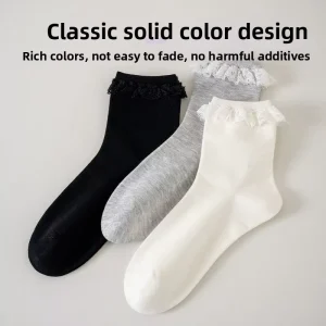 100% Cotton Crew Socks with Lace Trim Quick Dry Breathable Summer Casual