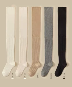 100% Cotton Over Knee Socks for Women Anti-Slip Breathable Anti-Bacterial Thigh High Knee Protector for Spring Autumn Winter
