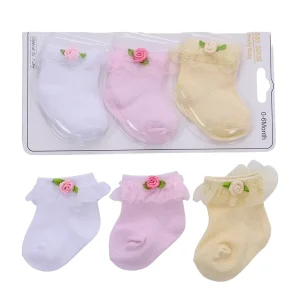 100% Cotton Summer Breathable Newborn Baby Girl Lace Socks Casual Crew High Knitted with Bowknot for Gift Box