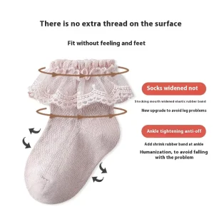 100% Cotton Summer Thin Mesh Socks for Girls Children’s Lace Princess Baby Socks Baby’s Comfortable and Stylish Accessory