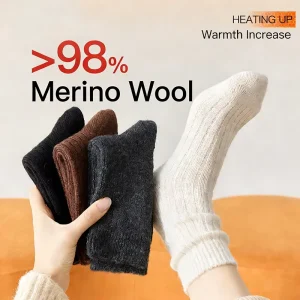 100% Merino Wool Warm Socks Winter Thermal Women’s Heating up Thick Knit Crew Socks