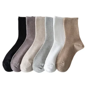 100% Organic Cotton Knitted Breathable Ribbed Women’s Crew Socks Anti-Bacterial Autumn Colorful Design Bottom Body Cuff Daily