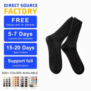 100% Pure Cashmere Crew Socks Thick Ribbed Knit Thermal Winter Floor Socks Women Inner Mongolia Factory Direct