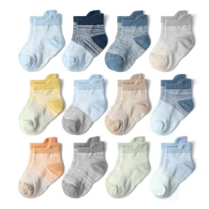 12pc Children’s Cartoon Anti Slip Indoor Socks Floor Socks Organic Cotton Knitted Casual Floor Socks for Newborns Boys and Girls