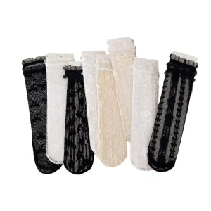 3 8 Years Children’s Lace Socks Kids Knee High Socks Jacquard Ornaments Stockings Girls Lace Socks
