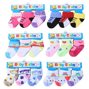 3 Pack 100% Cotton Cute Printed Animal Girl Baby Socks