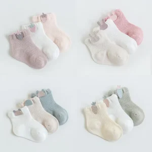 3 Pair Set Baby Cotton Socks High Quality Sweet 3D Toy Summer Mesh Thin Toddler Baby Socks