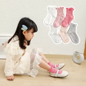 3 Pairs Per Set Frilly Ankle Socks Cute Newborn Baby Socks Solid Color Ruffle Socks for Girls