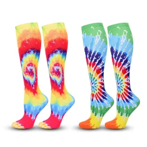 360 Degree Digital Printed Casual Compression Socks with Gradient Rainbow and Unicorn Crew High