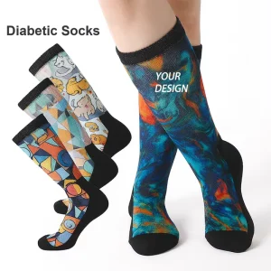 360 Printing Loose Diabetic Sock Extra Wide Cuff Custom Sublimation Bamboo Diabetic Socks for Men Women