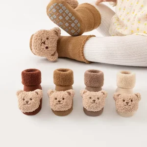 3D Bear Non-Slip Kids Socks Thick Warm Winter Crew Socks Breathable Casual for Newborn Baby Boy Girl Toddler Fuzzy Anti-Slip