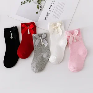 3D Bow Baby Cotton Socks Middle Tube Children’s Socks Solid Color Kids Girl Socks