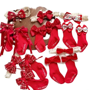 3D Bow Newborn Baby Socks and Headband Set Baby Girl Cotton Socks Breathable Knitted High Quality