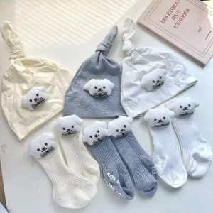 3D Cartoon Baby Hat Socks Two Piece Set Middle Tube Cotton Baby Girls Boys Socks Cute Baby Socks Set