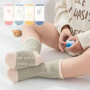3D Cartoon Baby Toddler Ankle Socks Pastel Color Blocking Spandex Polyester Cotton Blend Eco Friendly Breathable Sweat Absorbent