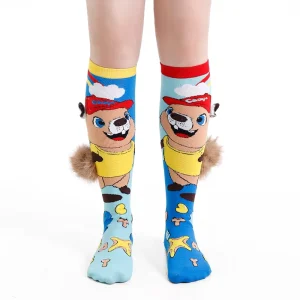 3D Cartoon Bear Fashion Knee High High Tube Socks High Elasticity Independent Packaging Knitted Style Cute Design