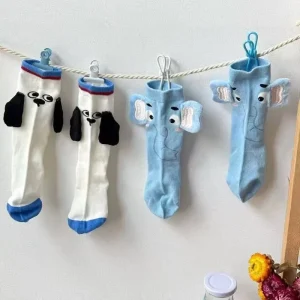 3D Cute Elephant Puppy Knitted Crew Socks Children’s Unisex Animal Print Autumn Unique Quirky Trendy Cartoon Design Customized