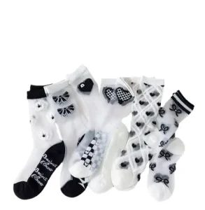 3pairs Fashion Transparent Thin Summer Crystal Dress Socks Sweet Black White Cute Children Tube Socks for Girls