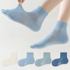 4 Pairs Children Mesh Socks Breathable Cotton Toddler Kids Summer Thin Candy Color Crew Stockings