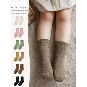 4 Pairs Per Box Custom Logo Solid Knitted Baby Girl Socks Hosiery High Quality Breathable Crew Kids Socks