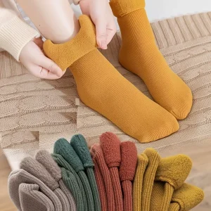 4 Pairs Winter Warm Socks Thermal & Thick Snow Socks Simple Solid Color Socks for Women Cold Weather