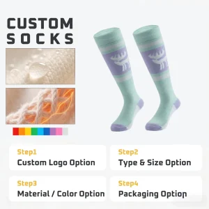 5-10 Years Kids Wool Ski Socks Unisex Thick Terry Knee High Eco-Friendly Anti-Bacterial Warm for Winter Outdoor Sport