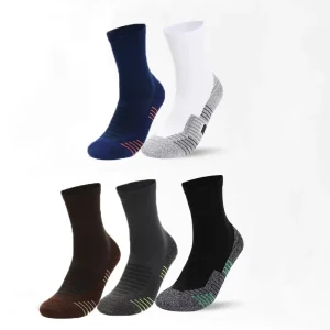 5 Pack Custom Logo Crew Socks Cushioned Color Block Anti Slip Grip Athletic Sports Gym Skateboard Mens Socks