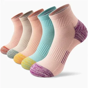 5 Pairs Ankle Mesh Breathable Cushioned Outdoor Sport Socks Women Athletic Running Hiking Ankle Terry Bottom Socks for Adult