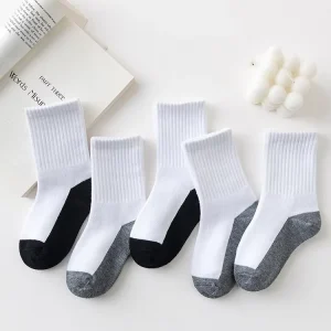 5 Pairs Black Sole White Socks Girl Boy Children Student Cotton Crew Socks for Kids