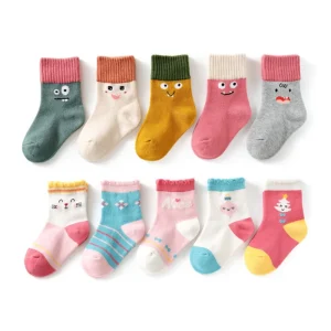 5 Pairs Breathable Knitted Baby Socks for Kids Autumn Crew Cartoon Cotton Socks for Boys and Girls