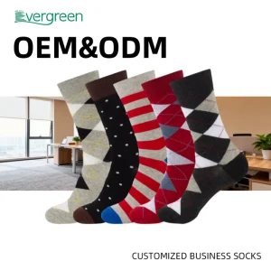 5 Pairs Men’s Business Dress Socks Mixed Color Argyle Striped Pattern Cotton Socks One Size Fits All