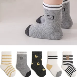 5 Pairs Of Baby Socks New Cartoon Striped Infant Calf Socks Loose Mouth Children’s School Socks Spring Autumn Medium Baby Socks