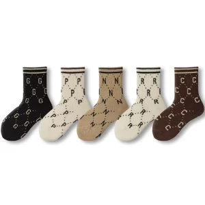 5 Pairs Pack Fashion Letter Crew Cotton Kids Socks Unisex Custom Sport Tube Socks for Children