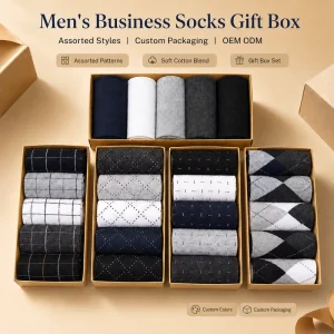 5 Pairs Plain Argyle Office Socks Gift Set Formal Business Men’s Dress Crew Socks With Box