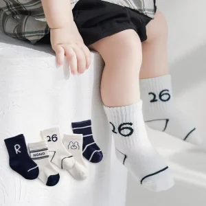 5 Pairs Set Breathable Organic Cotton Crew Socks Cute Design for Infant Baby Kids Boys and Girls