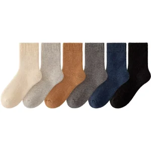 5 Pairs Solid Extra Thick Terry Fluffy Casual Crew Socks Men Anti Bacterial Warm Merino Wool for Winter