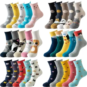 5 Pairs Women’s Winter Ankle Socks Cartoon Animal Design Cotton Pattern Socks