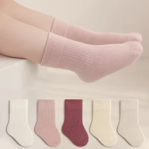 5 Pairs/lot Antibacterial School White Socks for Boys Girls Pure Color Baby Socks 0-12Y Kids High Quality Socks