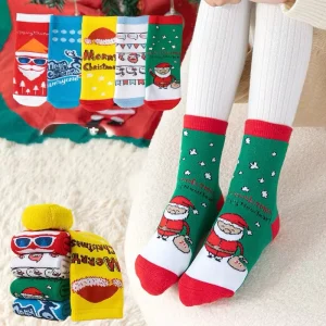 5 Pairs of Christmas Crew Cotton Socks for Children Winter Xmas Knitted Socks for Boys Girls for 1 3 3 5 6 8 9 12