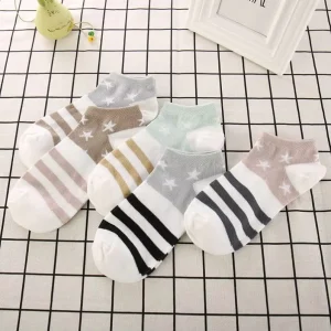 5 Pairs of Socks Women’s Striped Ankle Female Students Low Top Shallow Mouth Deodorant Invisible Internet Hot Stall