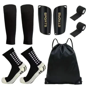 5 Pcs Set Football Training Gear Anti-Slip Grip Socks Shin Guards Sock Sleeves Protective Crew Sport Socks High Quality