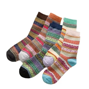 5pairs Fashion Stripes Women’s Crew Socks Knitted Breathable Autumn Casual Daily Use for Women Low MOQ