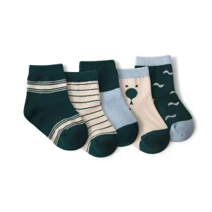 5pairs/set Baby Kids Soft Cotton Socks Boys Girls Cute Cartoon Animal Stripe Dots Fashion Sport Socks