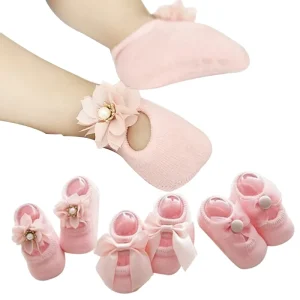 6-12 Months Cute Ankle Baby Girls Socks With Bow Newborn Toddler Cotton Grip Anti Slip Walking Socks